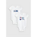 Overoz Organik%100 Pamuk Basketbol Baskılı 2'li Bebek Body Set Beyaz Badi Zıbın Tulum Ikili 5334-5335, 24-36 Ay