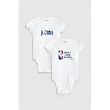 Overoz Organik%100 Pamuk Basketbol Baskılı 2'li Bebek Body Set Beyaz Badi Zıbın Tulum Ikili 5334-5335, 9-12 Ay