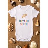 Overoz Organik%100 Pamuk Bayram Şekeri Yazılı Bebek Body Beyaz Çıtçıtlı Badi Zıbın 5208, 6-9 AY