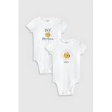 Overoz Organik%100 Pamuk Be Positive Arılar 2'li Bebek Body Set Beyaz Çıtçıtlı Badi Zıbın Ikili 5336-5337, 18-24 AY