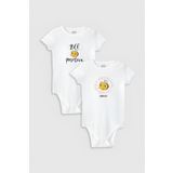 Overoz Organik%100 Pamuk Be Positive Arılar 2'li Bebek Body Set Beyaz Çıtçıtlı Badi Zıbın Ikili 5336-5337, 3-6 AY