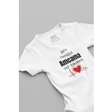 Overoz Organik%100 Pamuk Beni Yavaşça Amcama Ver Desenli Kısa Kollu Çıtçıtlı Bebek Body Badi Zıbın 5589, 6-9 AY