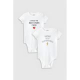 Overoz Organik%100 Pamuk Best Mom Anne Baskılı 2'li Bebek Body Set Badi Çıtçıtlı Zıbın Ikili 5813-5814, 3-6 AY