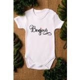 Overoz Organik%100 Pamuk Bonjour Baskılı Bebek Body Kısa Kollu Badi Çıtçıtlı Zıbın Tulum 5304, 24-36 Ay