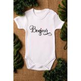 Overoz Organik%100 Pamuk Bonjour Baskılı Bebek Body Kısa Kollu Badi Çıtçıtlı Zıbın Tulum 5304, Yeni Doğan
