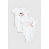 Overoz Organik%100 Pamuk Cat Kedi Baskılı 2'li Bebek Body Set Beyaz Badi Çıtçıtlı Zıbın Ikili 5764-5765, 24-36 Ay