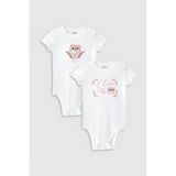 Overoz Organik%100 Pamuk Cat Kedi Baskılı 2'li Bebek Body Set Beyaz Badi Çıtçıtlı Zıbın Ikili 5764-5765, 3-6 AY