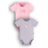 Overoz Organik%100 Pamuk Cat Kedi Baskılı 2'li Bebek Body Set Beyaz Badi Çıtçıtlı Zıbın Ikili 5764-5765-P, 18-24 AY