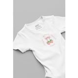 Overoz Organik%100 Pamuk Çilek Bebek Body Beyaz Badi Çıtçıtlı Zıbın 5857, 9-12 Ay