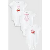 Overoz Organik%100 Pamuk Çilek Kiraz 3'lü Bebek Body Set Beyaz Badi Çıtçıtlı Zıbın Üçlü 5798-5799-5800, 6-9 AY
