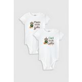 Overoz Organik%100 Pamuk Coffee Anne Baba 2'li Bebek Body Set Beyaz Badi Çıtçıtlı Zıbın Ikili 5770-5771, 0-3 AY
