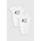 Overoz Organik%100 Pamuk Coffee Anne Baba 2'li Bebek Body Set Beyaz Badi Çıtçıtlı Zıbın Ikili 5770-5771, 12-18 AY