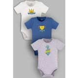 Overoz Organik%100 Pamuk Daddy Baba 3'lü Bebek Body Set Bebek Badi Çıtçıtlı Zıbın Üçlü 5675-5677-5678-M, 24-36 Ay