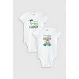 Overoz Organik%100 Pamuk Daddy Baba Baskılı 2'li Bebek Body Set Badi Çıtçıtlı Zıbın Ikili 5010-5022, 0-3 AY