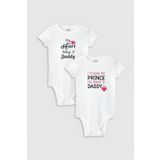 Overoz Organik%100 Pamuk Daddy Baba Baskılı 2'li Bebek Body Set Beyaz Badi Çıtçıtlı Zıbın Ikili 5772-5773, 0-3 AY