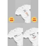 Overoz Organik%100 Pamuk Dayı 3'lü Bebek Body Set Beyaz Bebek Badi Çıtçıtlı Zıbın Üçlü 5056-5184-5249, 9-12 Ay