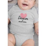 Overoz Organik%100 Pamuk Dayım Olsun Yeter Kalp Baskılı Bebek Body Badi Çıtçıtlı Zıbın 5742-G, 0-3 AY