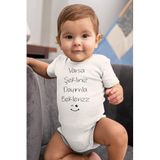 Overoz Organik%100 Pamuk Dayımla Bekleriz Baskılı Kısa Kollu Bebek Body Çıtçıtlı Badi Zıbın 5569, 0-3 AY