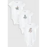 Overoz Organik%100 Pamuk Deniz 3'lü Bebek Body Set Beyaz Bebek Badi Çıtçıtlı Zıbın Üçlü 5774-5775-5776, 24-36 Ay