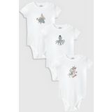 Overoz Organik%100 Pamuk Deniz 3'lü Bebek Body Set Beyaz Bebek Badi Çıtçıtlı Zıbın Üçlü 5774-5775-5776, 3-6 AY