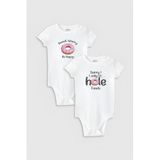 Overoz Organik%100 Pamuk Donut Baskılı 2'li Bebek Body Set Beyaz Badi Çıtçıtlı Zıbın Ikili 5766-5767, 3-6 AY
