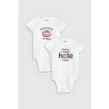 Overoz Organik%100 Pamuk Donut Baskılı 2'li Bebek Body Set Beyaz Badi Çıtçıtlı Zıbın Ikili 5766-5767, Yeni Doğan