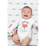 Overoz Organik%100 Pamuk Dream Big Tilki Baskılı Uzun Kollu Çıtçıtlı Bebek Body Badi Zıbın Tulum 5532, 0-3 AY