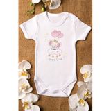Overoz Organik%100 Pamuk Fil Happy Smile Baskılı Bebek Body Kısa Kollu Badi Çıtçıtlı Zıbın Tulum 5305, 6-9 AY