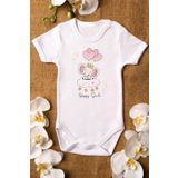 Overoz Organik%100 Pamuk Fil Happy Smile Baskılı Bebek Body Kısa Kollu Badi Çıtçıtlı Zıbın Tulum 5305, Yeni Doğan