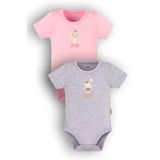 Overoz Organik%100 Pamuk Fil Ve Tavşan 2'li Bebek Body Set Çıtçıtlı Badi Zıbın Ikili 5649-5650-P, 12-18 AY