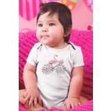 Overoz Organik%100 Pamuk Flamingo Baskılı Kısa Kollu Bebek Çıtçıtlı Body Badi Zıbın Tulum 5393, 0-3 AY