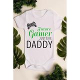 Overoz Organik%100 Pamuk Gamer Daddy Baba Baskılı Bebek Body Çıtçıtlı Beyaz Badi Zıbın Tulum 5010, 3-6 AY