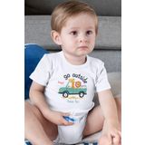 Overoz Organik%100 Pamuk Go Outside Araba Baskılı Kısa Kollu Bebek Çıtçıtlı Body Badi Zıbın Tulum 5425, 0-3 AY