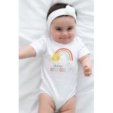 Overoz Organik%100 Pamuk Gökkuşağı Kindness Baskılı Kısa Kollu Bebek Çıtçıtlı Body Badi Zıbın Tulum 5443, 12-18 AY