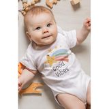 Overoz Organik%100 Pamuk Good Vibes Baskılı Kısa Kollu Bebek Çıtçıtlı Body Badi Zıbın Tulum 5387, 3-6 AY