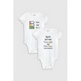 Overoz Organik%100 Pamuk Google Anne Baba 2'li Bebek Body Set Beyaz Badi Çıtçıtlı Zıbın Ikili 5174-5130, 12-18 AY