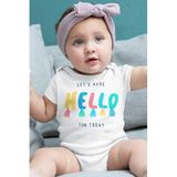 Overoz Organik%100 Pamuk Hello Baskılı Kısa Kollu Çıtçıtlı Bebek Body Badi Zıbın Tulum 5482, 12-18 AY