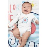 Overoz Organik%100 Pamuk Hello Cutie Fil Baskılı Uzun Kollu Çıtçıtlı Bebek Body Badi Zıbın Tulum 5517, 6-9 AY
