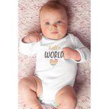 Overoz Organik%100 Pamuk Hello World Baskılı Uzun Kollu Bebek Çıtçıtlı Body Badi Zıbın Tulum 5386, 6-9 AY