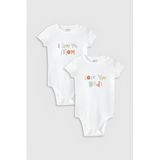 Overoz Organik%100 Pamuk I Love Mom Dad Anne Baba 2'li Bebek Body Set Çıtçıtlı Badi Zıbın Ikili 5338-5339, 12-18 AY