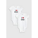 Overoz Organik%100 Pamuk I Love Mom & Dad Anne Baba Baskılı 2'li Bebek Body Çıtçıtlı Badi Ikili 5213-5214, 18-24 AY