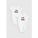 Overoz Organik%100 Pamuk I Love Mom & Dad Anne Baba Baskılı 2'li Bebek Body Çıtçıtlı Badi Ikili 5213-5214, 3-6 AY