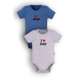 Overoz Organik%100 Pamuk I Love Mom Dad Anne Baba Baskılı 2'li Bebek Body Çıtçıtlı Badi Ikili 5213-5214-M, 18-24 AY