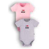 Overoz Organik%100 Pamuk I Love Mom Dad Anne Baba Baskılı 2'li Bebek Body Çıtçıtlı Badi Ikili 5213-5214-P, 12-18 AY
