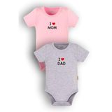 Overoz Organik%100 Pamuk I Love Mom Dad Anne Baba Baskılı 2'li Bebek Body Çıtçıtlı Badi Ikili 5213-5214-P, 24-36 Ay