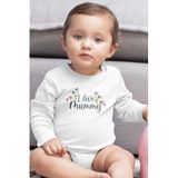 Overoz Organik%100 Pamuk I Love Mummy Anne Baskılı Uzun Kollu Bebek Çıtçıtlı Body Badi Zıbın Tulum 5434, 12-18 AY