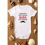 Overoz Organik%100 Pamuk Kahraman Baba Baskılı Kısa Kollu Çıtçıtlı Bebek Body Badi Zıbın Tulum 5579, 0-3 AY