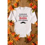 Overoz Organik%100 Pamuk Kahraman Baba Baskılı Uzun Kollu Çıtçıtlı Bebek Body Badi Zıbın Tulum 5579, 24-36 Ay