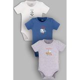 Overoz Organik%100 Pamuk Kaptan 3'lü Bebek Body Set Bebek Badi Çıtçıtlı Zıbın Üçlü 5793-5794-5795-M, 24-36 Ay
