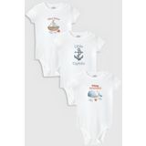 Overoz Organik%100 Pamuk Kaptan 3'lü Bebek Body Set Beyaz Bebek Badi Çıtçıtlı Zıbın Üçlü 5793-5794-5795, 6-9 AY